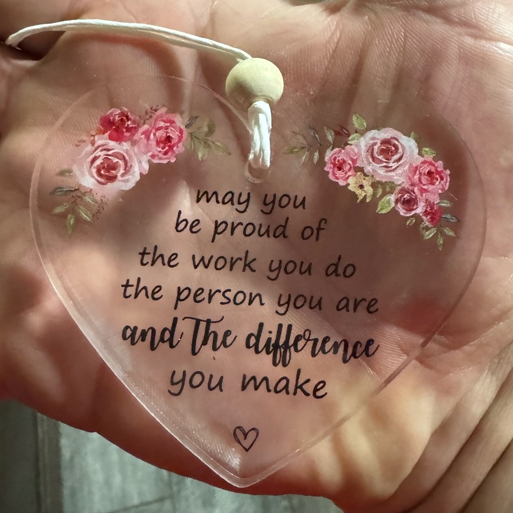 Heart-Shaped Inspirational Ornament with Pink Floral Design